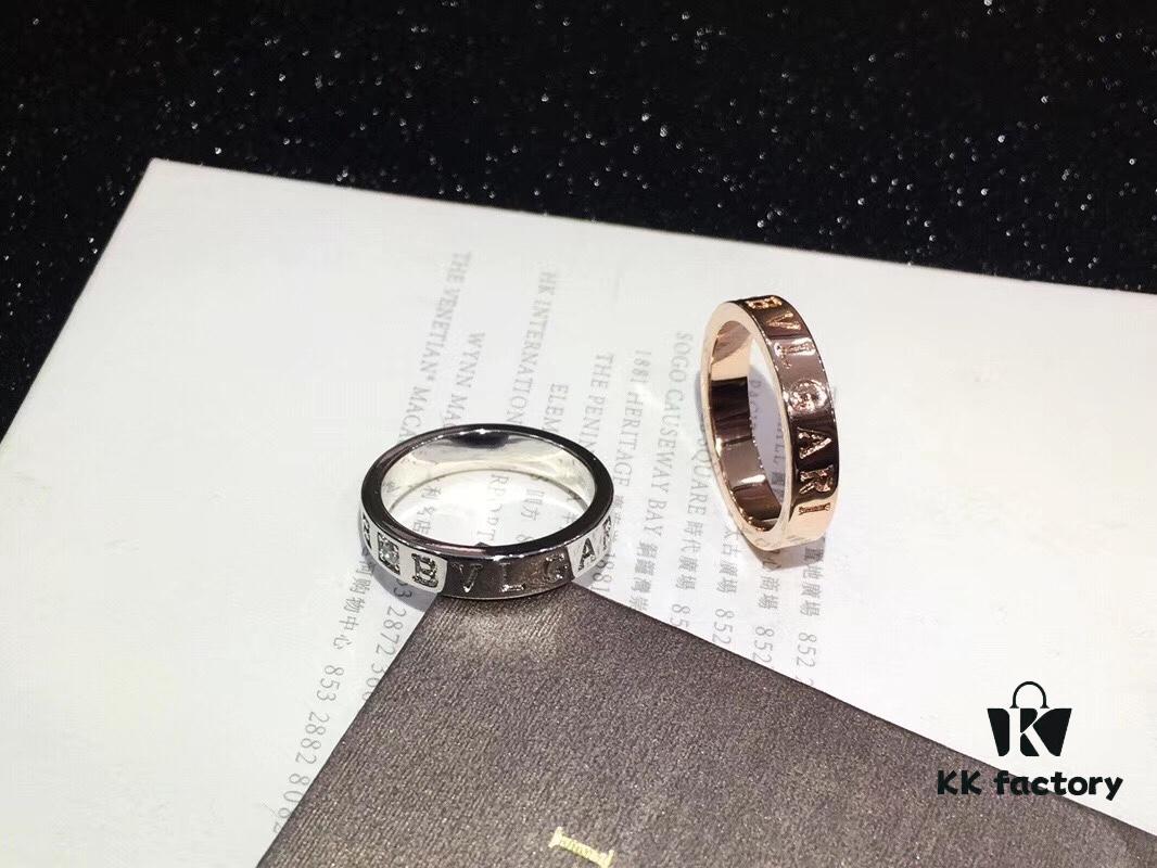 BVLGARI Bulgari Classic Logo Single Diamond Ring with Imported High-Carbon Diamond, 18K Gold Plated Premium Alloy, Available in Rose Gold and White Gold