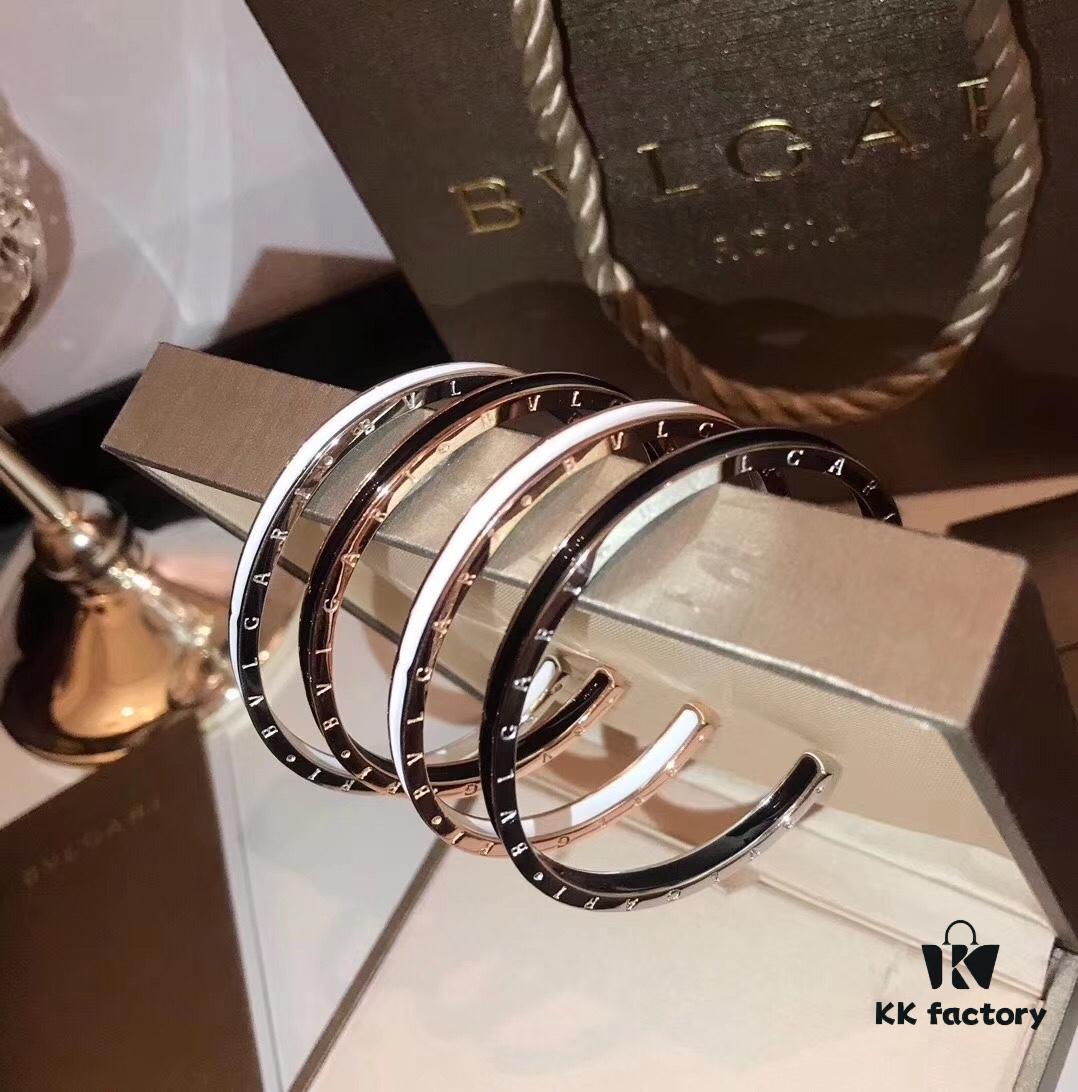 BVLGARI Classic C-Shaped Open Letter Bracelet, Luxury Elegant Design, High-End 925 Sterling Silver Electroplated Polished CNC Craft, Adjustable Unisex Bangle in Black and White, Hypoallergenic and Fade-Resistant