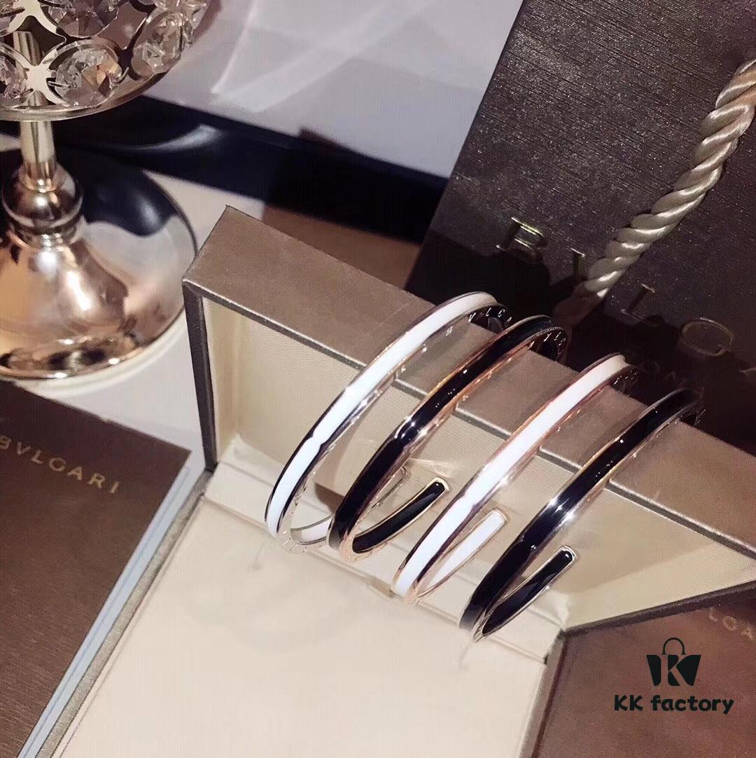 BVLGARI Classic C-Shaped Open Letter Bracelet, Luxury Elegant Design, High-End 925 Sterling Silver Electroplated Polished CNC Craft, Adjustable Unisex Bangle in Black and White, Hypoallergenic and Fade-Resistant