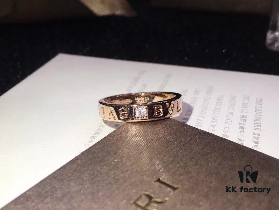 BVLGARI Bulgari Classic Logo Single Diamond Ring with Imported High-Carbon Diamond, 18K Gold Plated Premium Alloy, Available in Rose Gold and White Gold