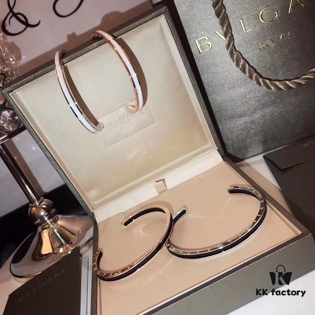 BVLGARI Classic C-Shaped Open Letter Bracelet, Luxury Elegant Design, High-End 925 Sterling Silver Electroplated Polished CNC Craft, Adjustable Unisex Bangle in Black and White, Hypoallergenic and Fade-Resistant