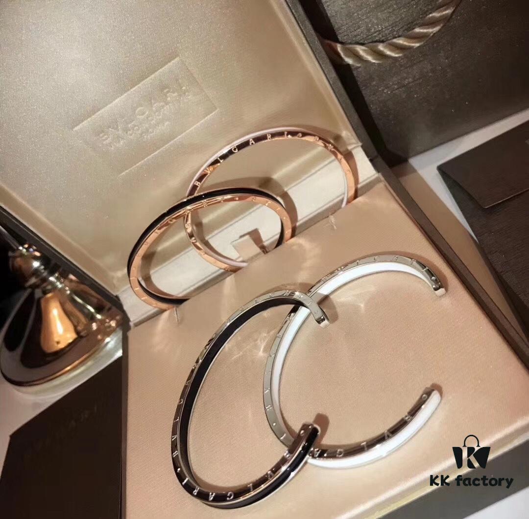 BVLGARI Classic C-Shaped Open Letter Bracelet, Luxury Elegant Design, High-End 925 Sterling Silver Electroplated Polished CNC Craft, Adjustable Unisex Bangle in Black and White, Hypoallergenic and Fade-Resistant