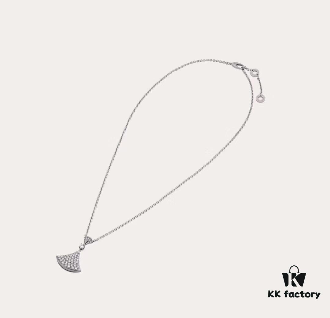 Bvlgari Bulgari Diva Series High-End Custom Necklace, Imported 925 Sterling Silver with 18K Gold and Diamond-Paved Fan-Shaped Pendant, Platinum and Rose Gold Options