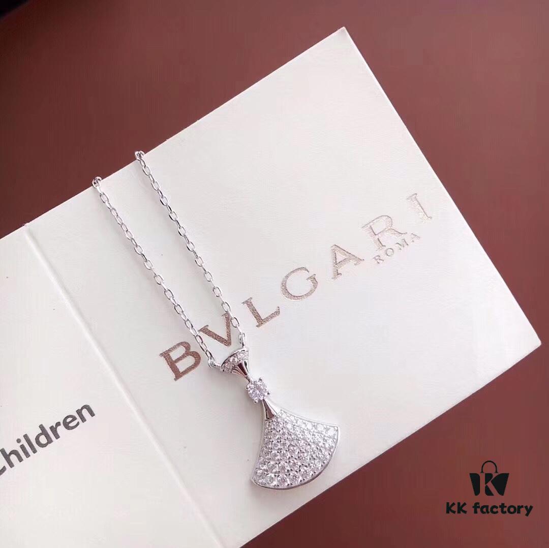 Bvlgari Bulgari Diva Series High-End Custom Necklace, Imported 925 Sterling Silver with 18K Gold and Diamond-Paved Fan-Shaped Pendant, Platinum and Rose Gold Options