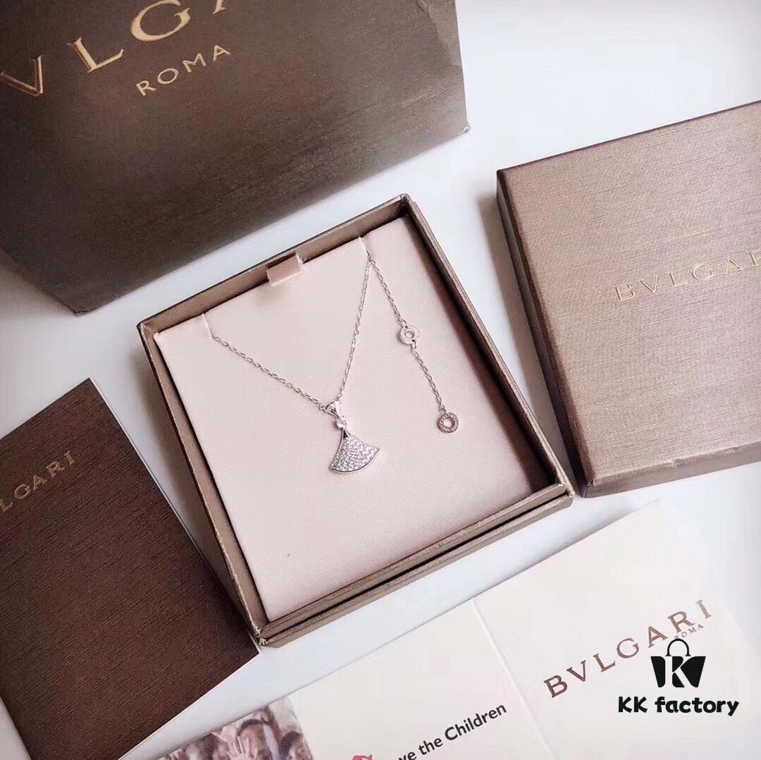Bvlgari Bulgari Diva Series High-End Custom Necklace, Imported 925 Sterling Silver with 18K Gold and Diamond-Paved Fan-Shaped Pendant, Platinum and Rose Gold Options