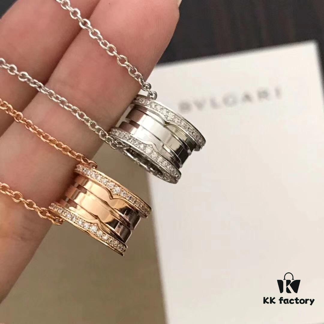 Bvlgari Classic Diamond-Paved Spring Necklace in Rose Gold and White Gold