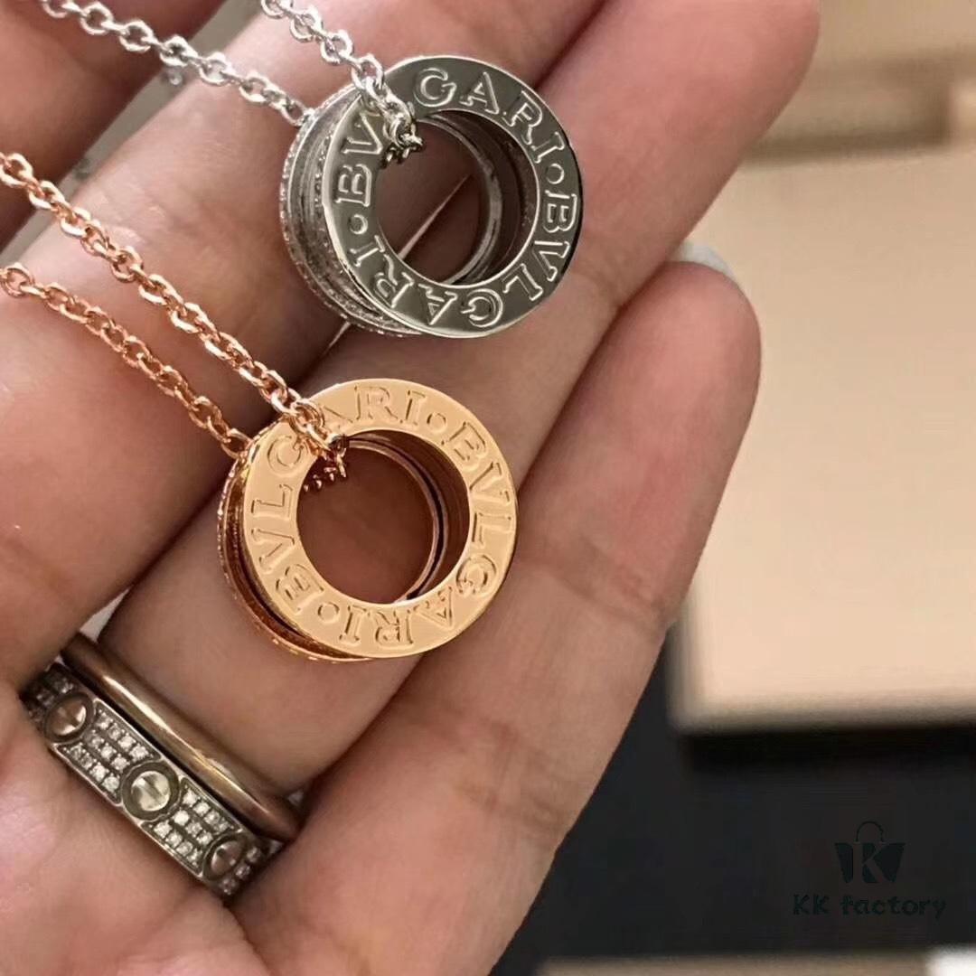 Bvlgari Classic Diamond-Paved Spring Necklace in Rose Gold and White Gold