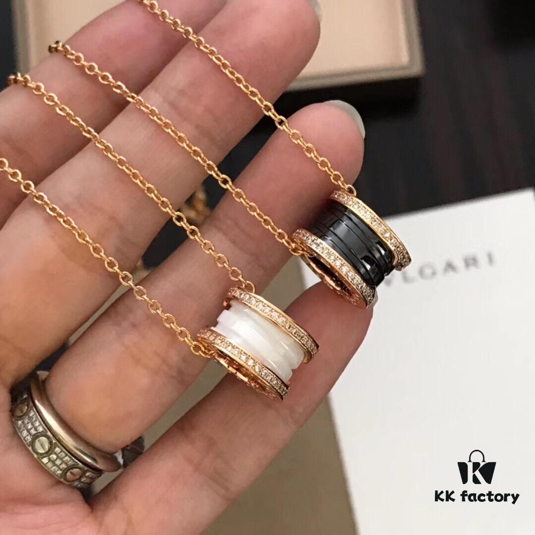 BVLGARI B.zero Design Legend Series Diamond-Set Black Ceramic Rose Gold Necklace