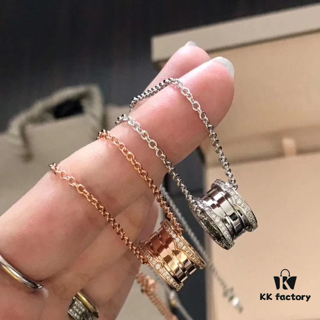 Bvlgari Classic Diamond-Paved Spring Necklace in Rose Gold and White Gold