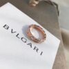Bvlgari Serpenti Viper Series Mother-of-Pearl Snake Bone Ring in S925 Silver with 18K Gold Plating, Embellished with 12 Diamonds and 6 White Shell Inlays