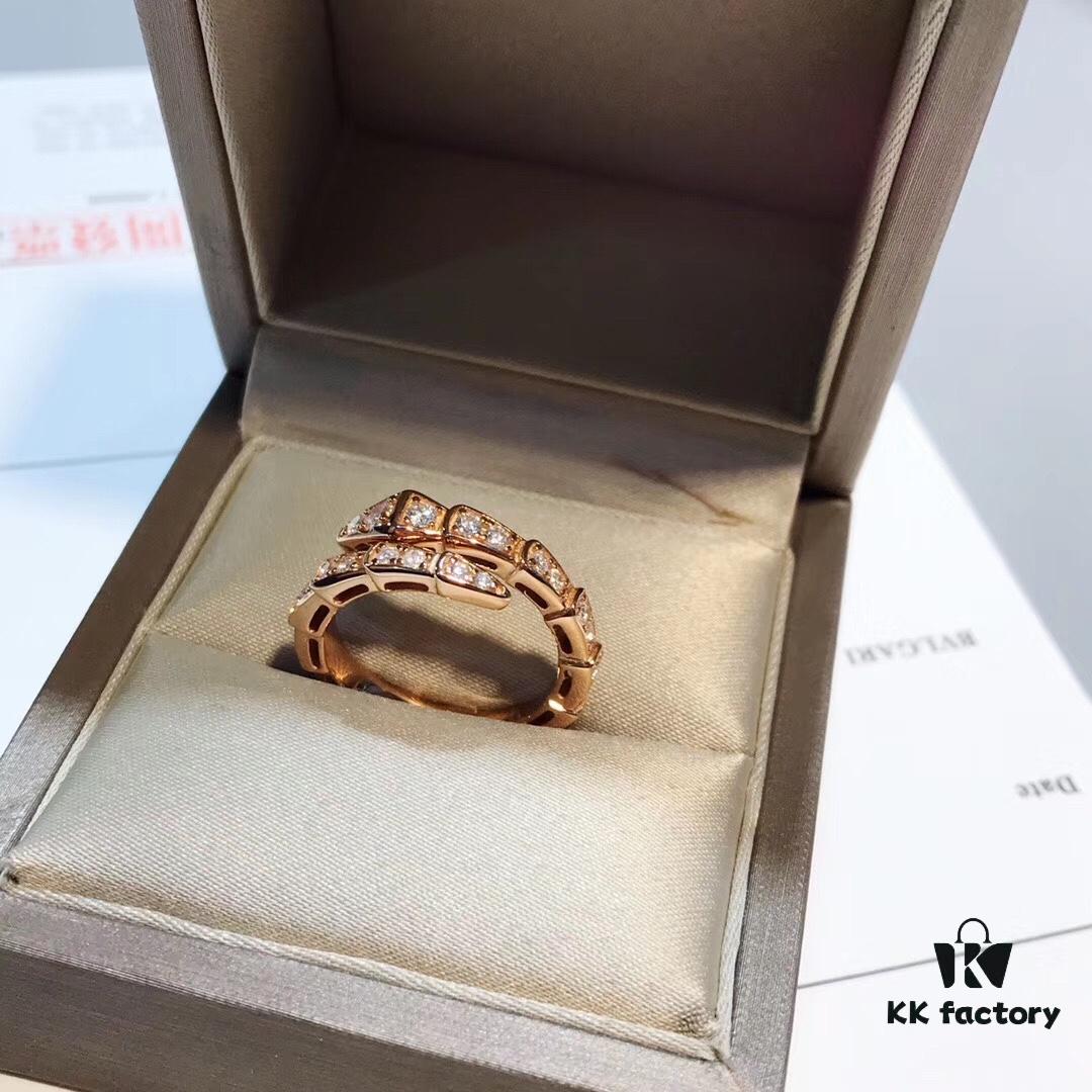 Bulgari Slim Serpenti Ring with Sparkling Diamonds, 925 Silver Plated with 18K Gold