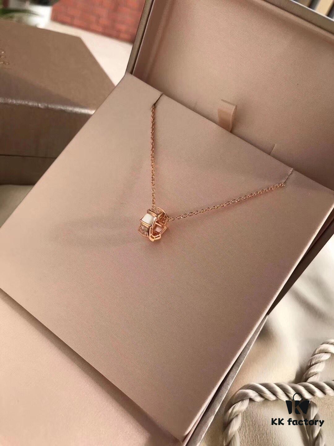 Bvlgari Serpenti Snake Bone Necklace with White Mother-of-Pearl and Diamonds