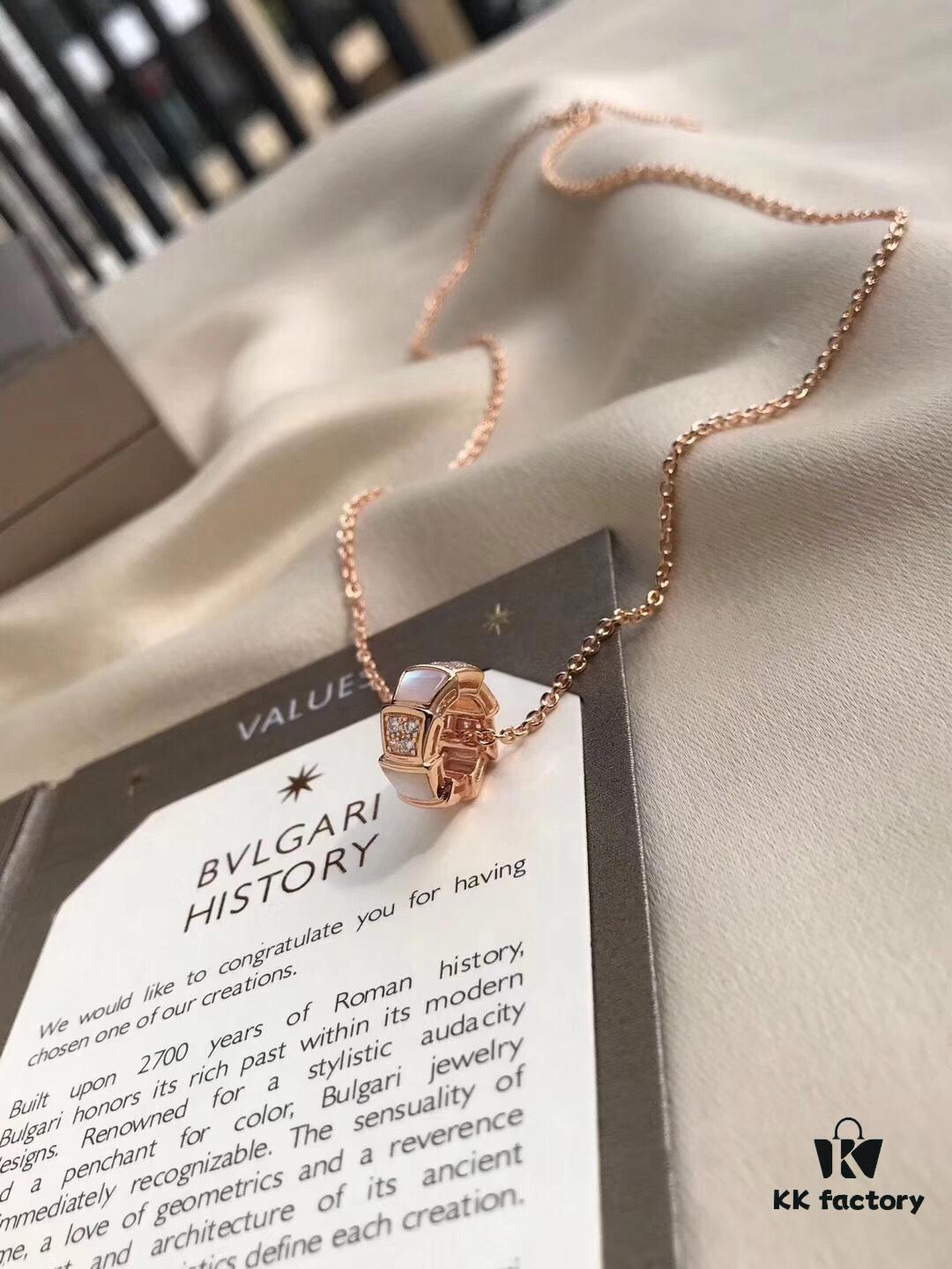 Bvlgari Serpenti Snake Bone Necklace with White Mother-of-Pearl and Diamonds