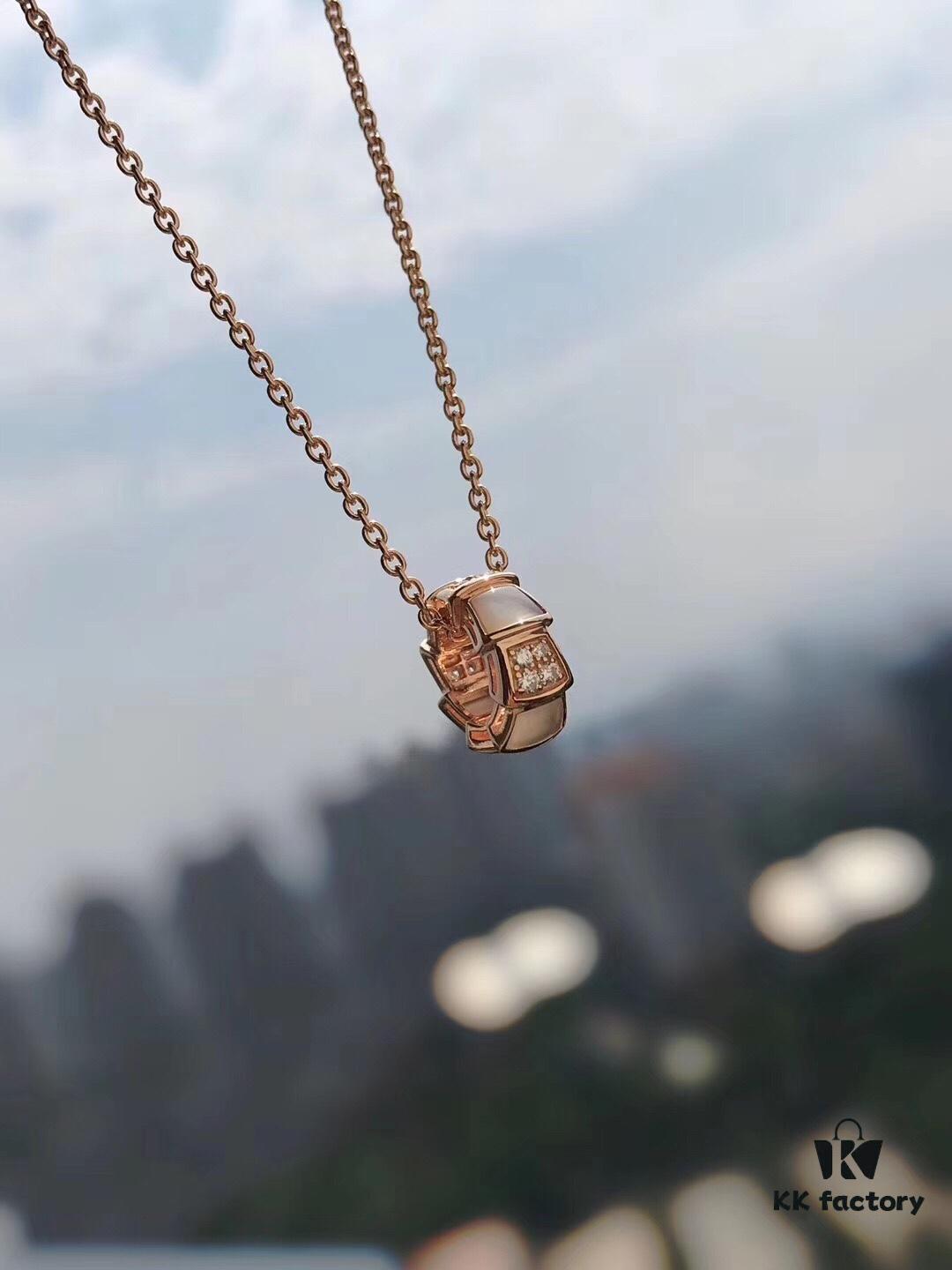 Bvlgari Serpenti Snake Bone Necklace with White Mother-of-Pearl and Diamonds