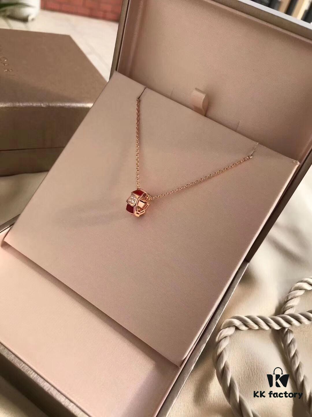 Bvlgari Serpenti Series Snake Bone Necklace with Red Carnelian and Diamonds