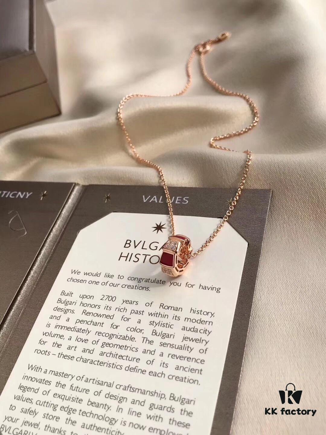 Bvlgari Serpenti Series Snake Bone Necklace with Red Carnelian and Diamonds