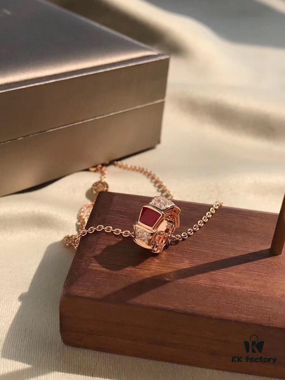 Bvlgari Serpenti Series Snake Bone Necklace with Red Carnelian and Diamonds