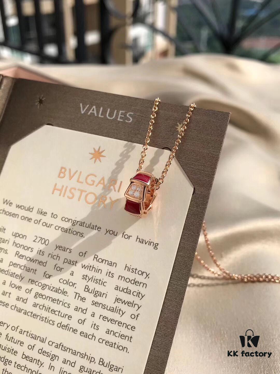 Bvlgari Serpenti Series Snake Bone Necklace with Red Carnelian and Diamonds