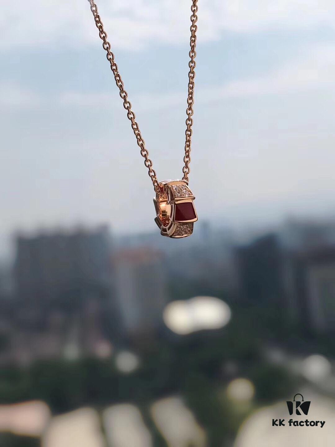 Bvlgari Serpenti Series Snake Bone Necklace with Red Carnelian and Diamonds