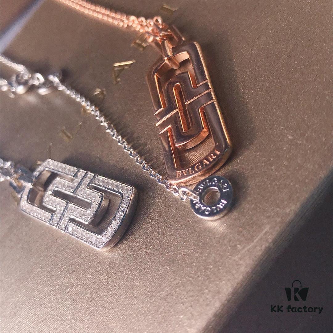 Bv Bvlgari Paperclip Couple Sterling Silver Necklace in Pink Gold Available 👼