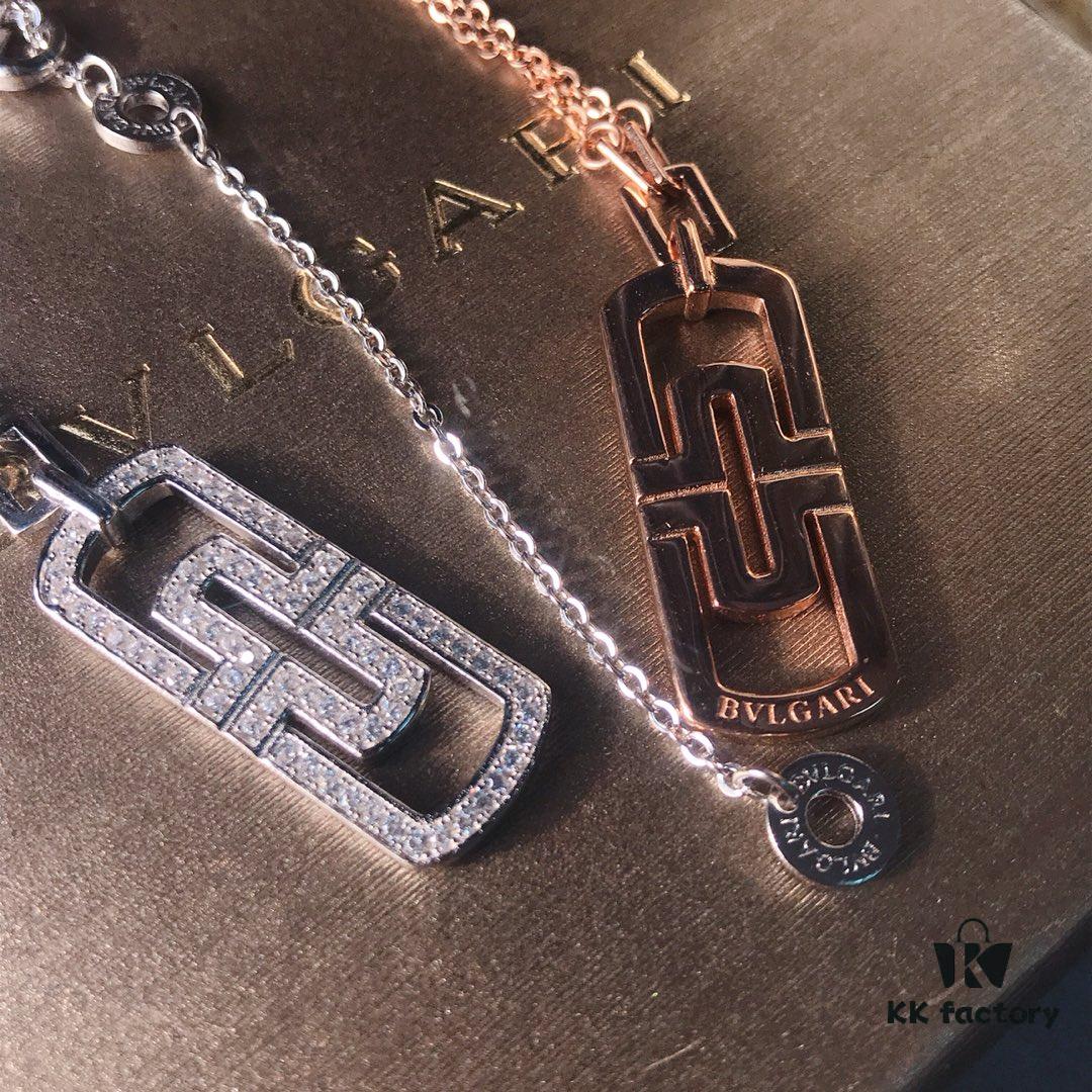 Bv Bvlgari Paperclip Couple Sterling Silver Necklace in Pink Gold Available 👼