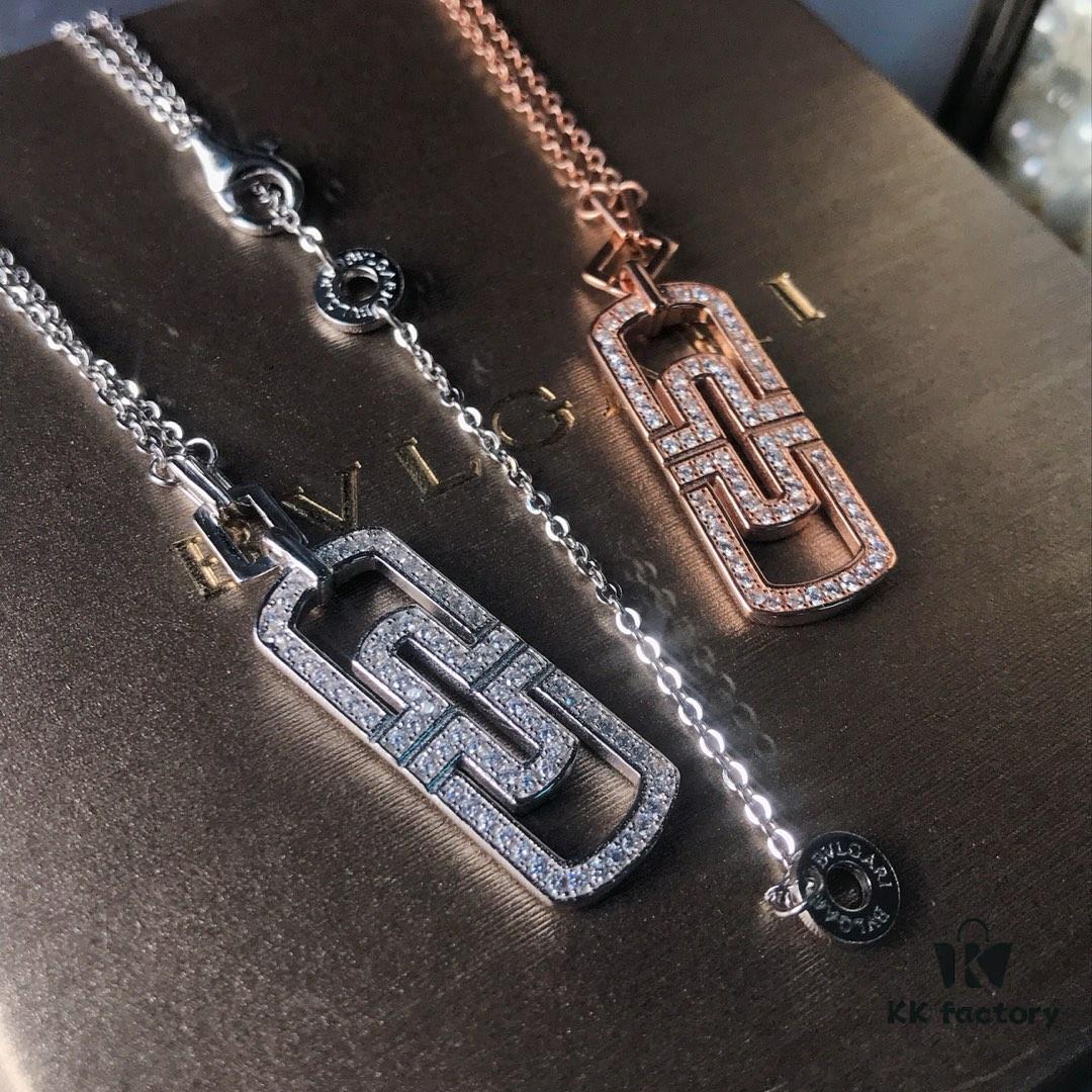 Bv Bvlgari Paperclip Couple Sterling Silver Necklace in Pink Gold Available 👼