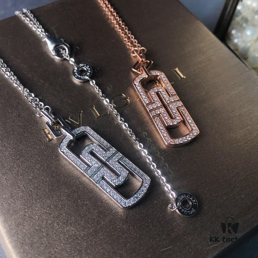 Bv Bvlgari Paperclip Couple Sterling Silver Necklace in Pink Gold Available 👼