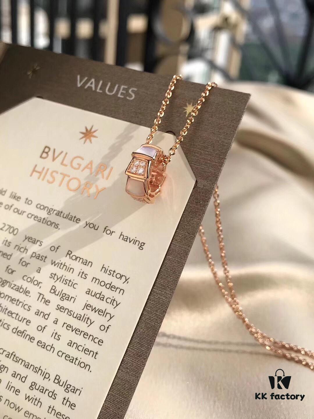 Bvlgari Serpenti Snake Bone Necklace with White Mother-of-Pearl and Diamonds