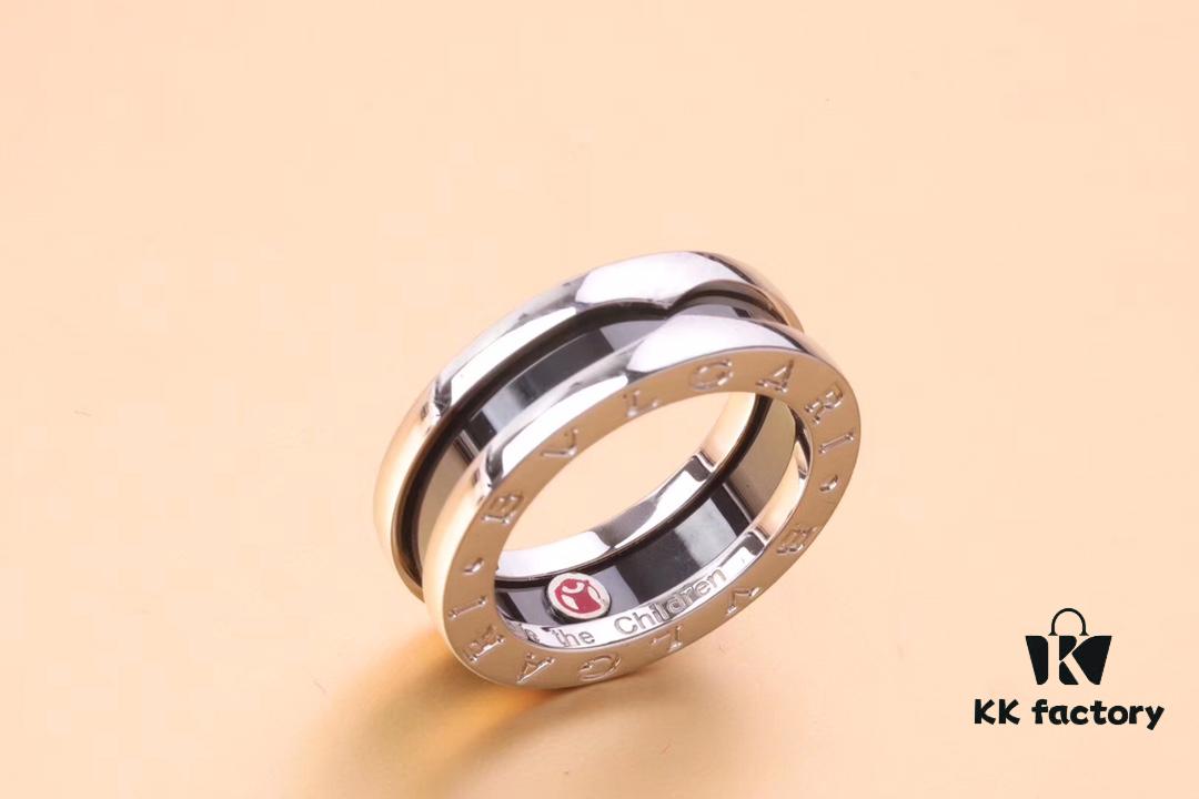 BVLGARI Precision Craftsmanship Little Red Man Ring, 925 Sterling Silver, Black Ceramic Inlay