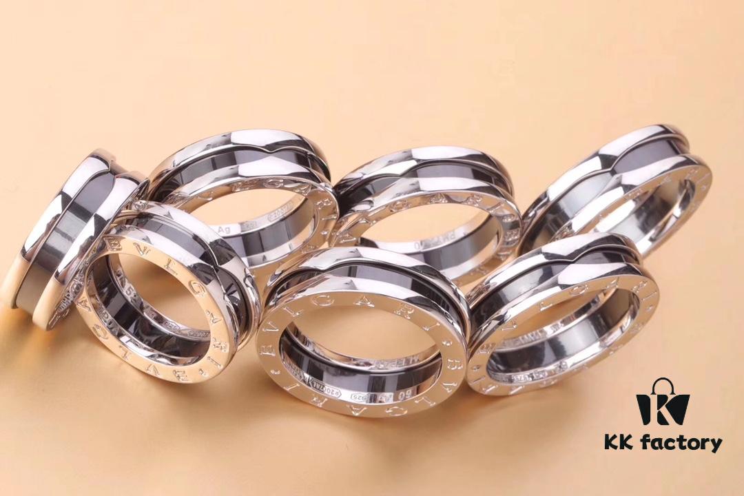 BVLGARI Precision Craftsmanship Little Red Man Ring, 925 Sterling Silver, Black Ceramic Inlay