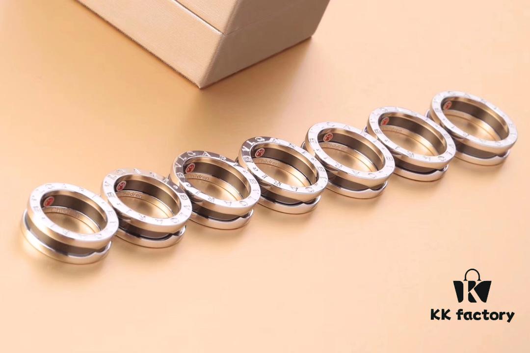 BVLGARI Precision Craftsmanship Little Red Man Ring, 925 Sterling Silver, Black Ceramic Inlay