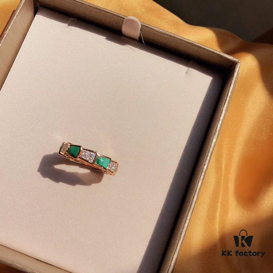 Bvlgari Serpenti Series Turquoise Snake Ring Minimalist Understated Luxury Meaningful Wedding Band Series Premium S925 Sterling Silver with Thick Gold Plating