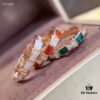 Luxury Level Three-Color Natural Shell Agate Ring BVLGARI Serpenti Design 925 Sterling Silver Thick Gold Plated Diamond-Cut Elegant Women's Ring