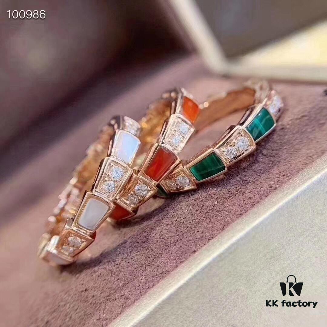 Luxury Level Three-Color Natural Shell Agate Ring BVLGARI Serpenti Design 925 Sterling Silver Thick Gold Plated Diamond-Cut Elegant Women's Ring