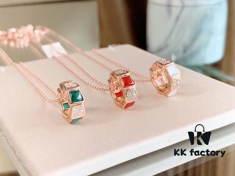 Bvlgari Serpenti Series Snake Bone Necklace with Mother-of-Pearl and Diamonds