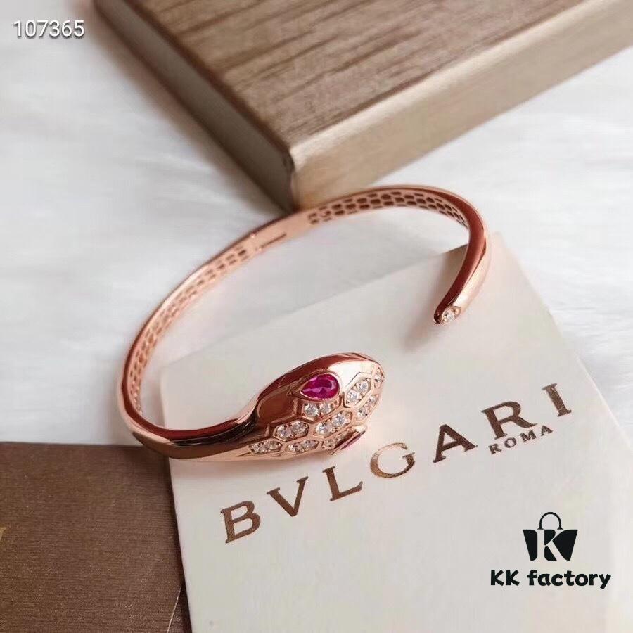 Bvlgari Serpenti Series Ruby Eyes Snake Bracelet, Top-Tier Version, Superb Craftsmanship, Premium German Imported S925 Sterling Silver with 18K Rose Gold Plating