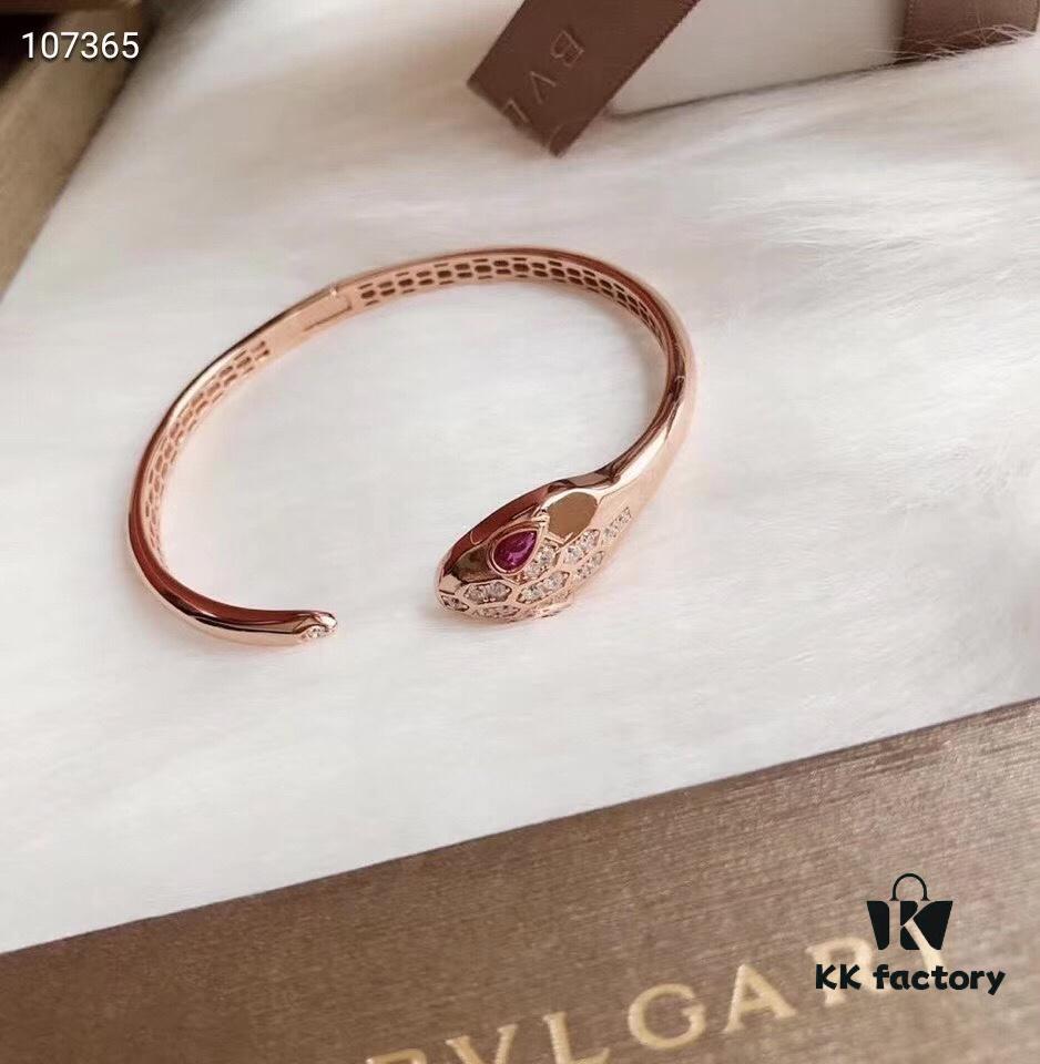 Bvlgari Serpenti Series Ruby Eyes Snake Bracelet, Top-Tier Version, Superb Craftsmanship, Premium German Imported S925 Sterling Silver with 18K Rose Gold Plating