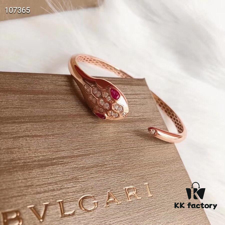 Bvlgari Serpenti Series Ruby Eyes Snake Bracelet, Top-Tier Version, Superb Craftsmanship, Premium German Imported S925 Sterling Silver with 18K Rose Gold Plating