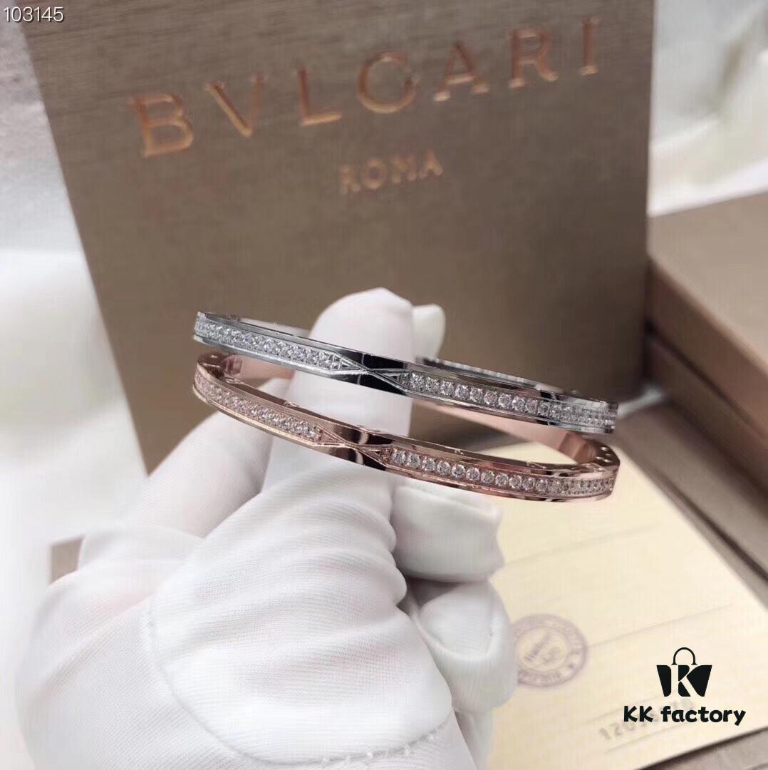 Exclusive Bulgari Full Diamond Micro-Pavé Bracelet - Custom Crafted 925 Sterling Silver with High-Carbon Diamonds, Platinum and Rose Gold Plating, Cabinet Version 1:1
