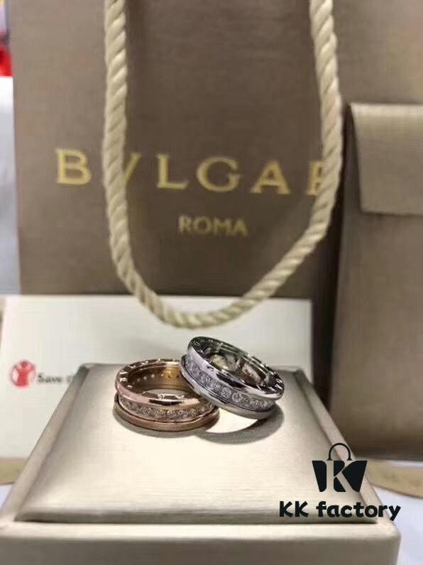BVLGARI Bulgari Classic Letter Full Diamond Ring, Highest Quality Version, Cabinet Custom-Made 1:1, Available in Rose Gold and White Gold