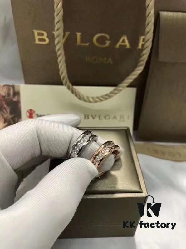 BVLGARI Bulgari Classic Letter Full Diamond Ring, Highest Quality Version, Cabinet Custom-Made 1:1, Available in Rose Gold and White Gold