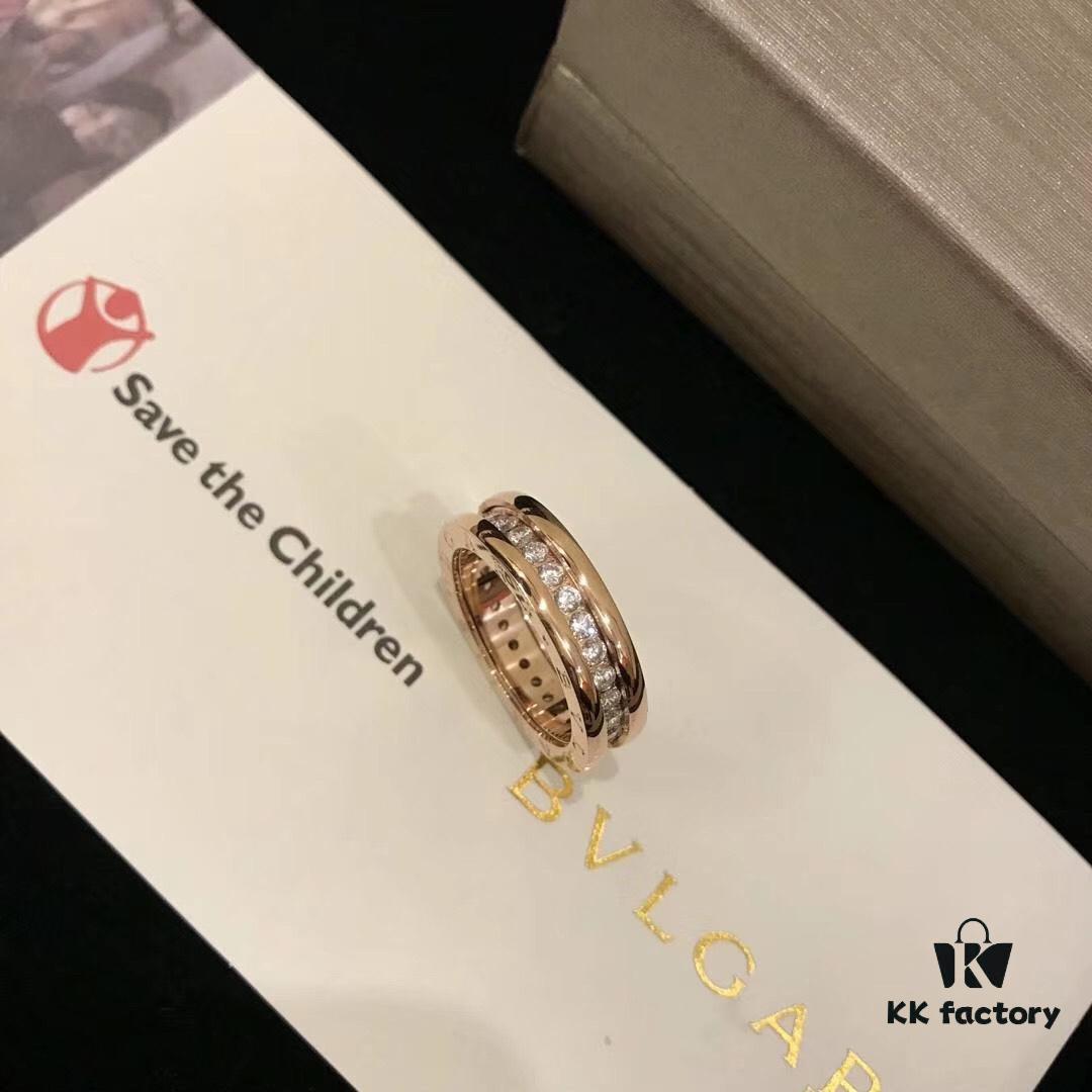 BVLGARI Bulgari Classic Letter Full Diamond Ring, Highest Quality Version, Cabinet Custom-Made 1:1, Available in Rose Gold and White Gold
