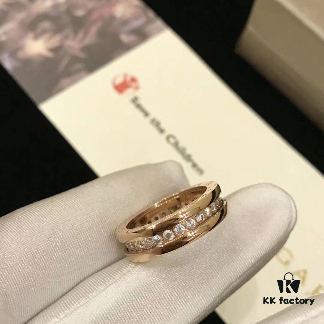 BVLGARI Bulgari Classic Letter Full Diamond Ring, Highest Quality Version, Cabinet Custom-Made 1:1, Available in Rose Gold and White Gold