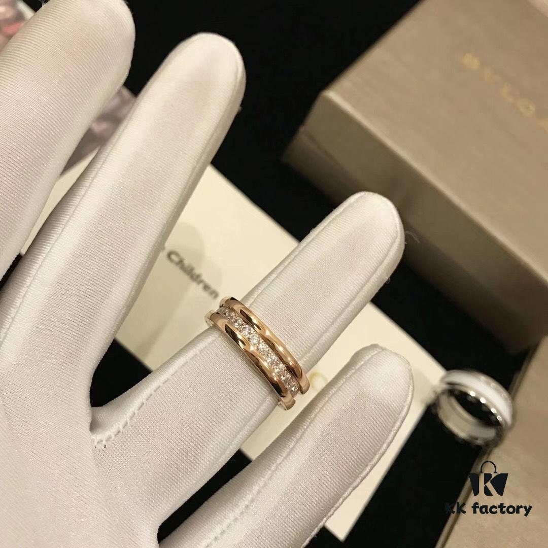 BVLGARI Bulgari Classic Letter Full Diamond Ring, Highest Quality Version, Cabinet Custom-Made 1:1, Available in Rose Gold and White Gold