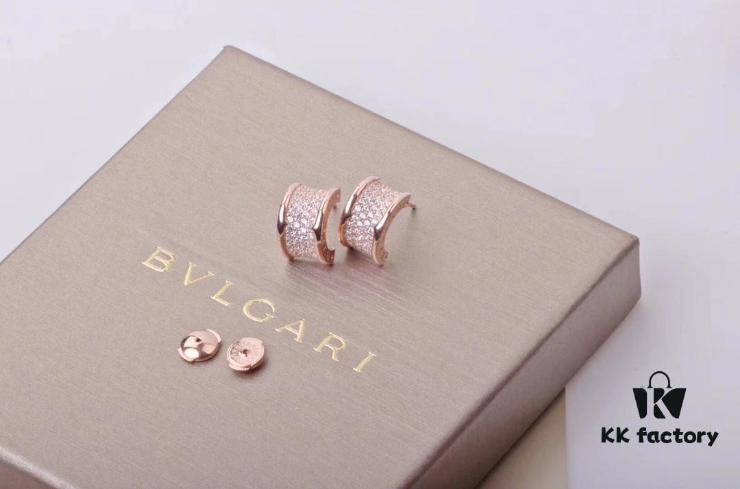 Bvlgari Full Diamond Set: Earrings, Bracelet, Necklace in Small and Large Sizes - 18K Gold with Imported 925 Sterling Silver, Heavy Gold Plating, Top-Tier Craftsmanship
