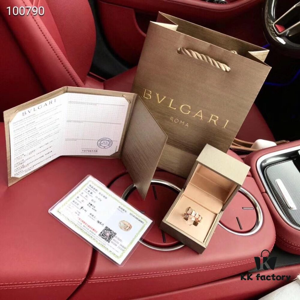 Bvlgari SERPENTI Series 18K Rose Gold Mother-of-Pearl Diamond Snake Ring