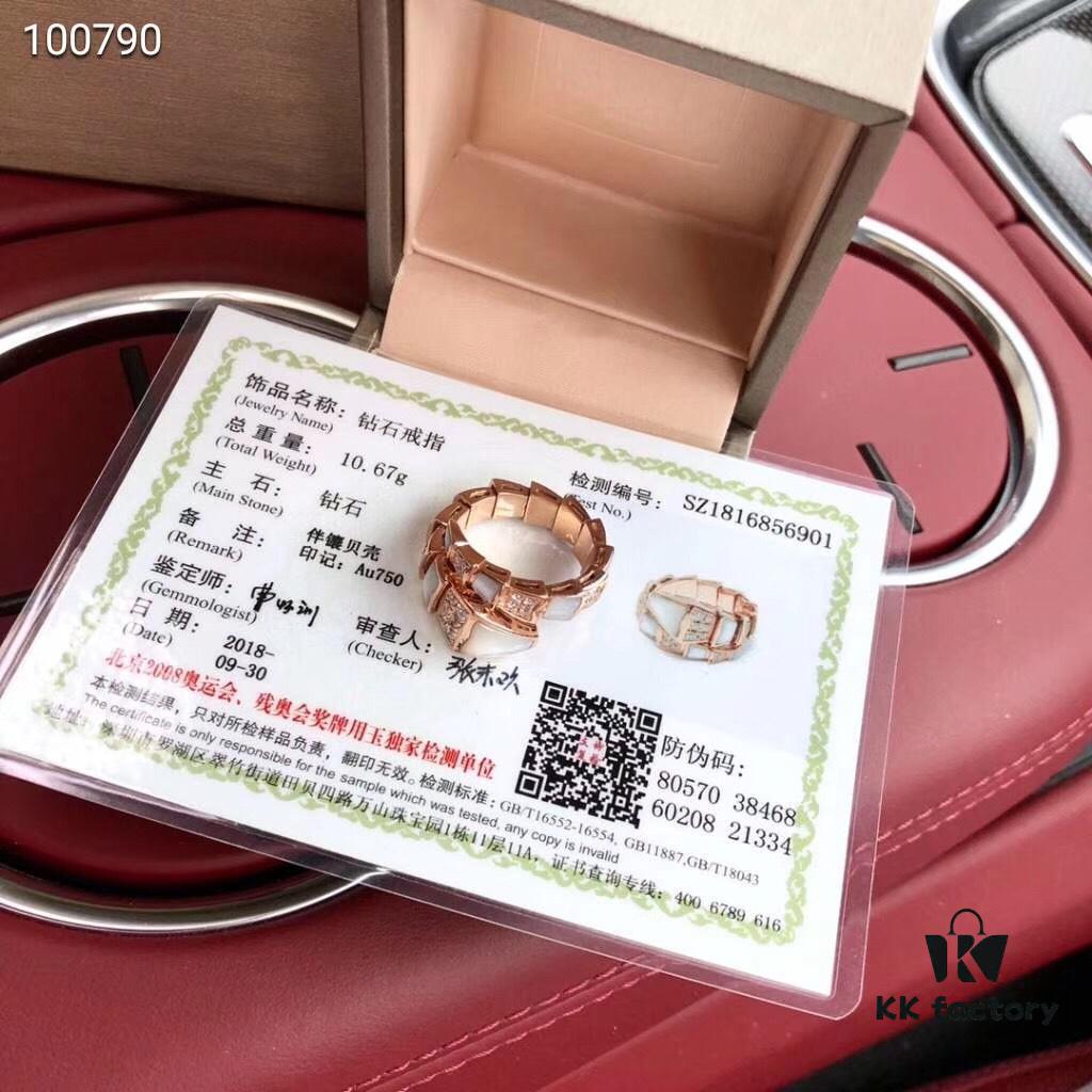 Bvlgari SERPENTI Series 18K Rose Gold Mother-of-Pearl Diamond Snake Ring