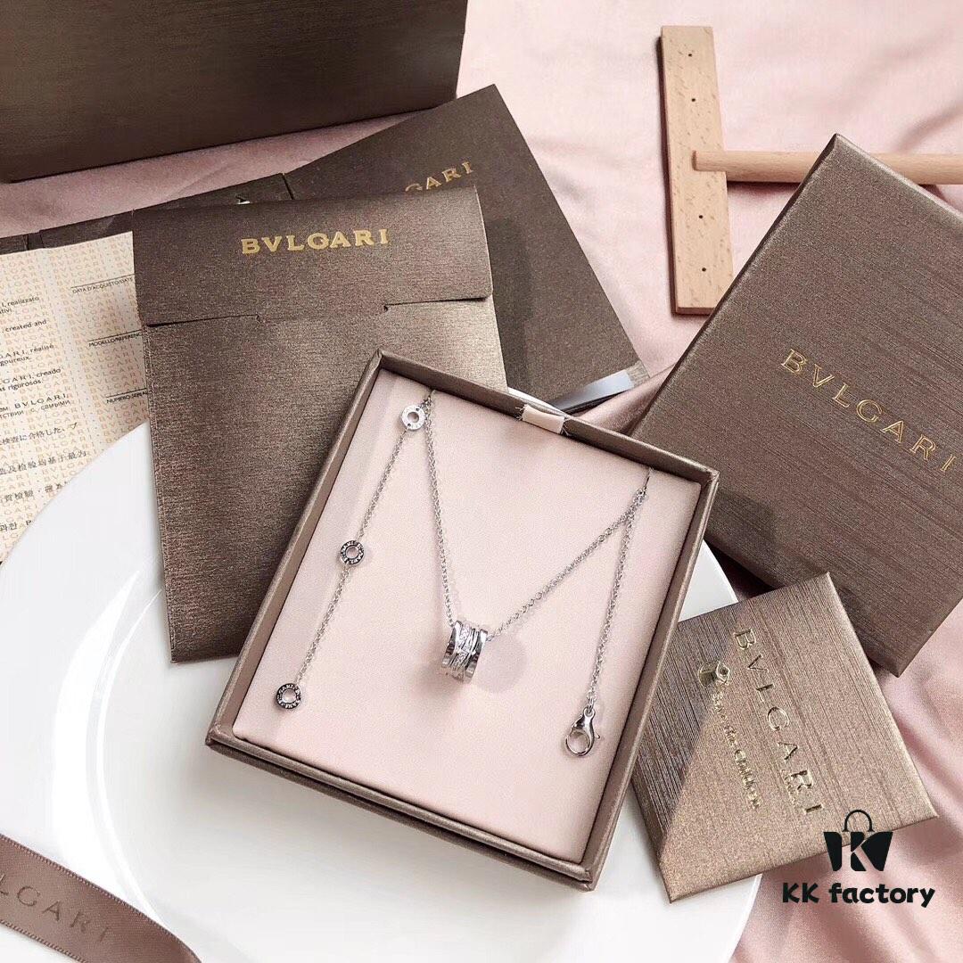 New Arrival! Bvlgari B.zero Design Legend Series Diamond-Paved Spiral Rose Gold and White Gold Necklace