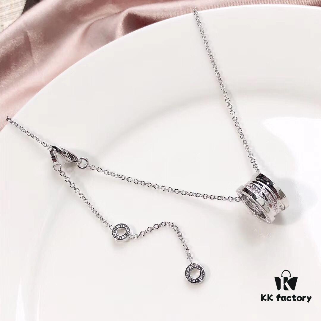 New Arrival! Bvlgari B.zero Design Legend Series Diamond-Paved Spiral Rose Gold and White Gold Necklace