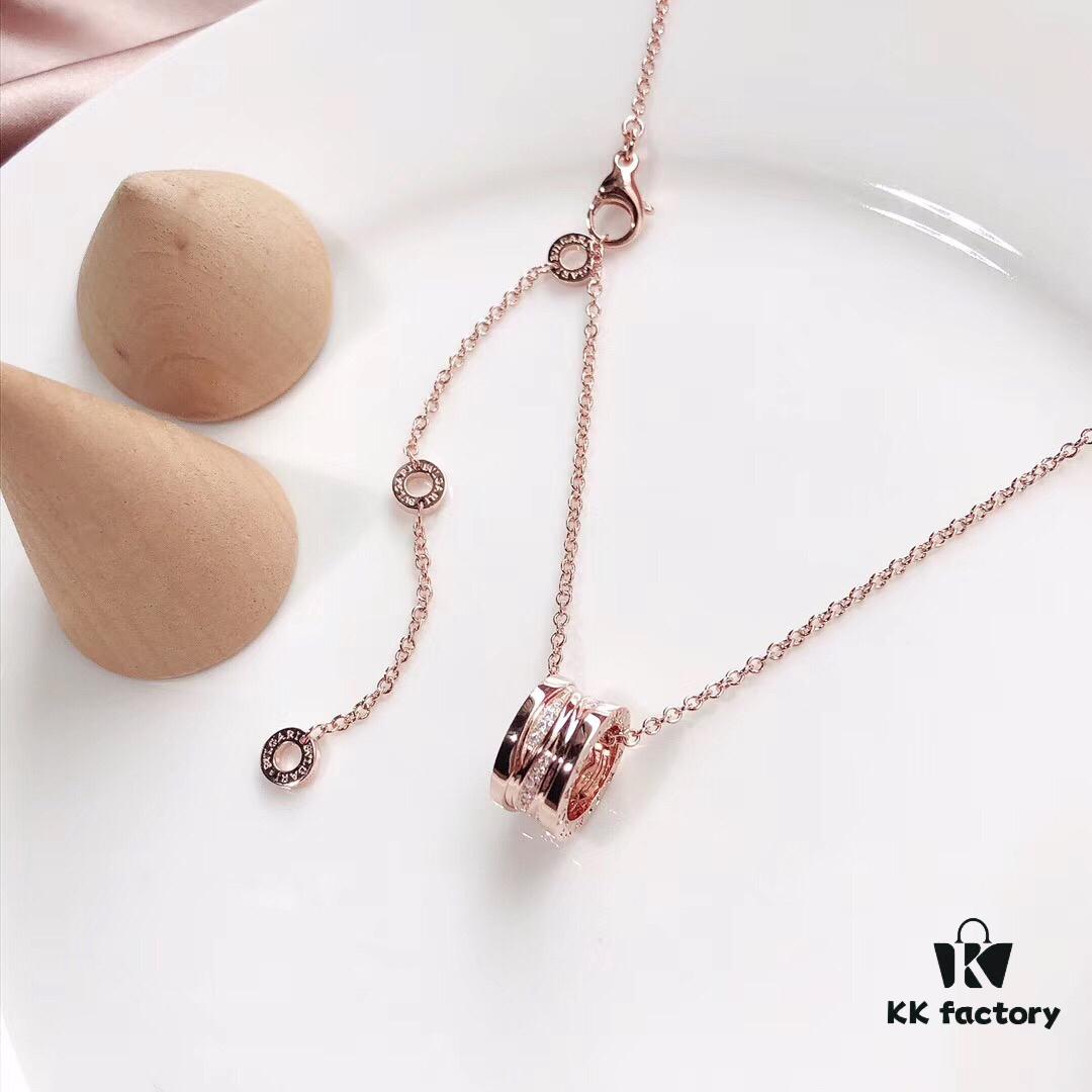 New Arrival! Bvlgari B.zero Design Legend Series Diamond-Paved Spiral Rose Gold and White Gold Necklace